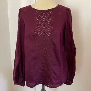 Gap Burgundy Merlot Cotton Lace Blouse S